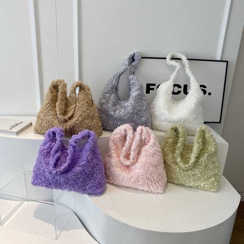 2024 New Women's Bag Small Fragrant Style Three Dimensional Flower Hair Bag Small Korean Edition Fashion Large Capacity Single Shoulder Tote Bag 