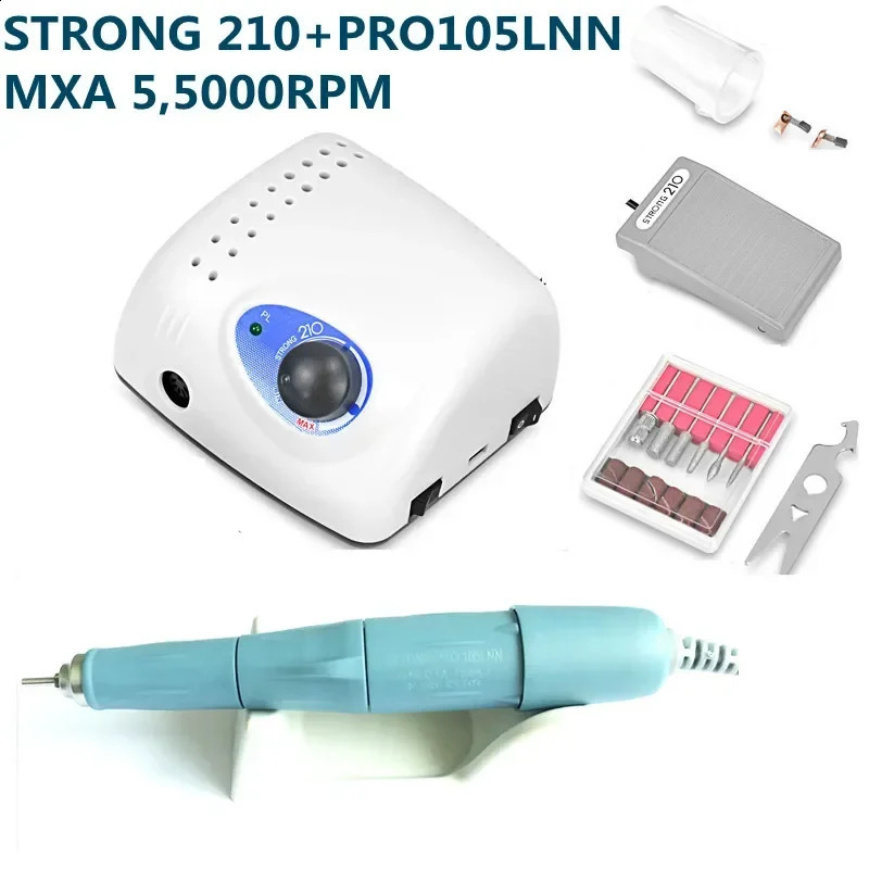 Arrival STRONG 210 PRO 105 105L Handpiece 65W 45000/500000rpm Nail Drills Manicure Machine Pedicure Electric File Bits 241119