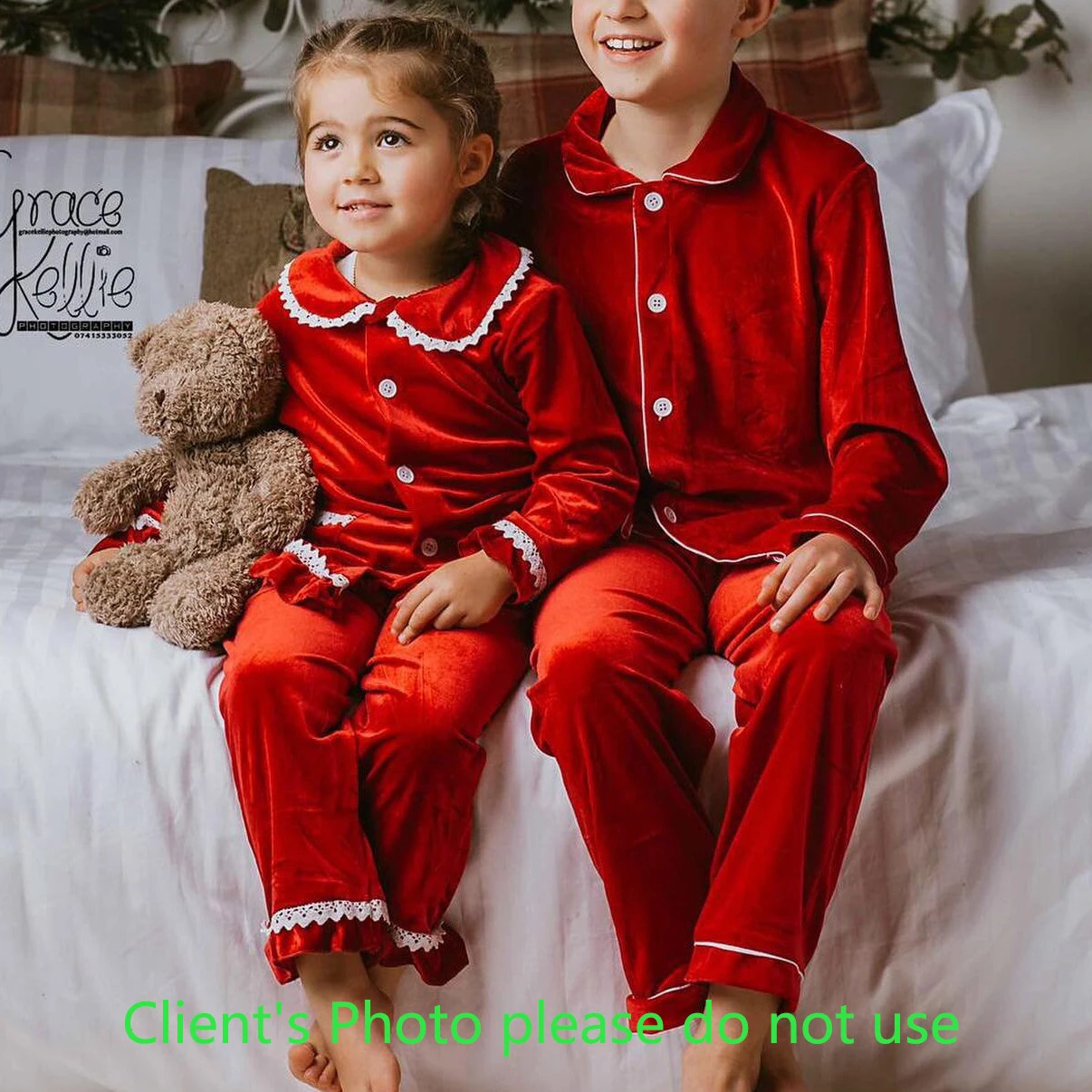 Christmas Pyjama Kids Matching Family mother kids Women Pajamas Sets Red Green Velvet Boys Clothes Girls PJS 241120