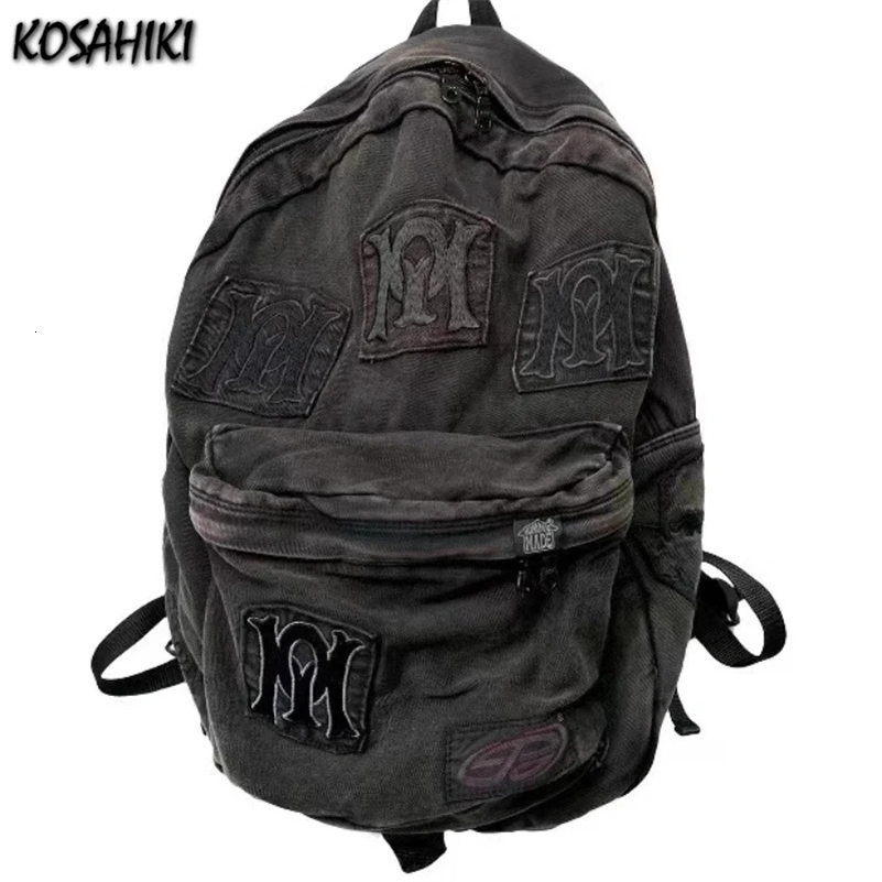Y2k Aesthetic All Match Letter Embroidery Backpack Patchwork Vintage Gothic Schoolbags Casual Students Backpacks 241120