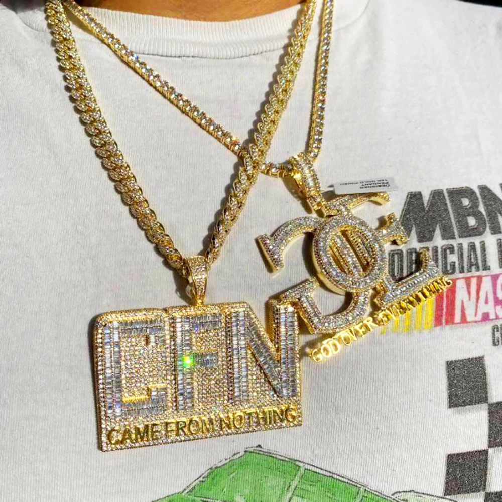 Iced Out Bling CZ Letter CFN Pendant Necklace Silver Color Full 5A Zircon Came From Nothing Charm Men Fashion Hiphop Jewelry 241120