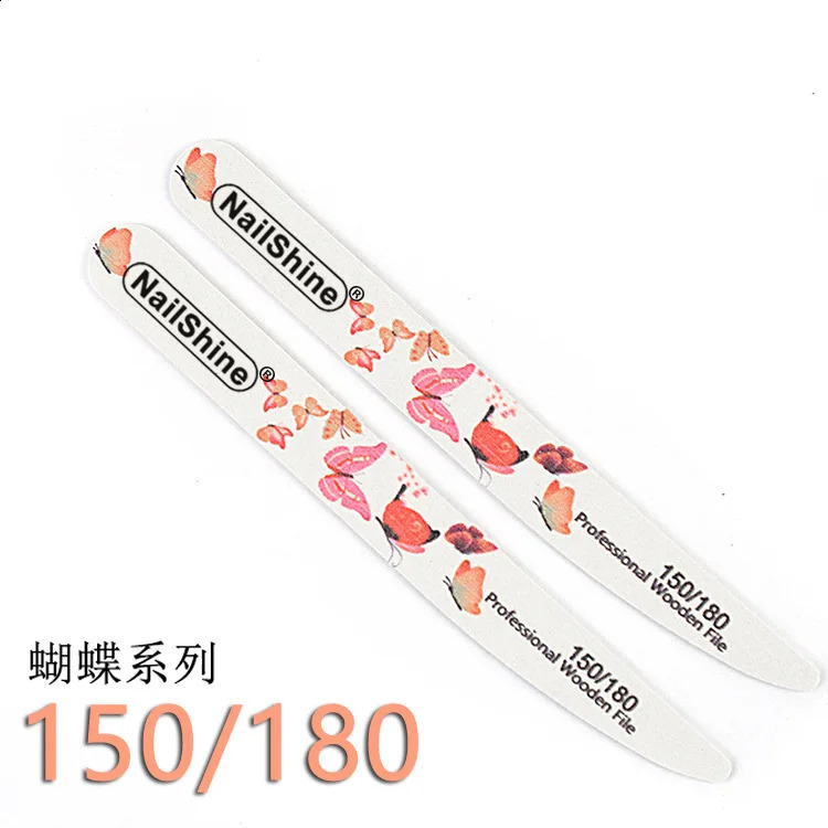 100 pcs Wooden Nail Files 100/120 100/180 150/180 180/240 White Sanding File with butterfly printing Emery Board 241119