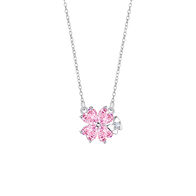 Chic Female Necklace Featuring a Pink Zircon Blossom Pendant - Sleek Stainless Steel Locket Ideal for Commute