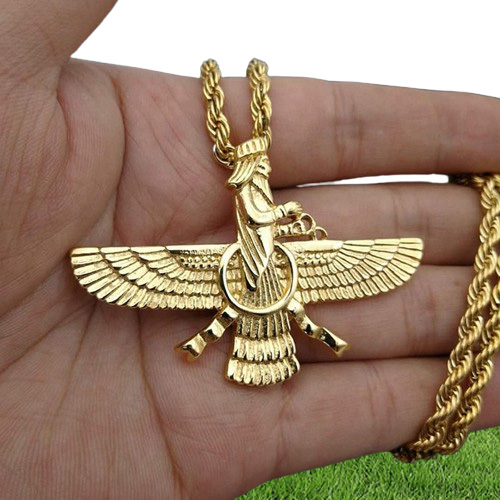 Pendant Necklaces Hip Hop Rock Stainless Steel Faravahar Ahura Mazda Necklace For Men Zoroastrian Jewelry Gold Silver Color