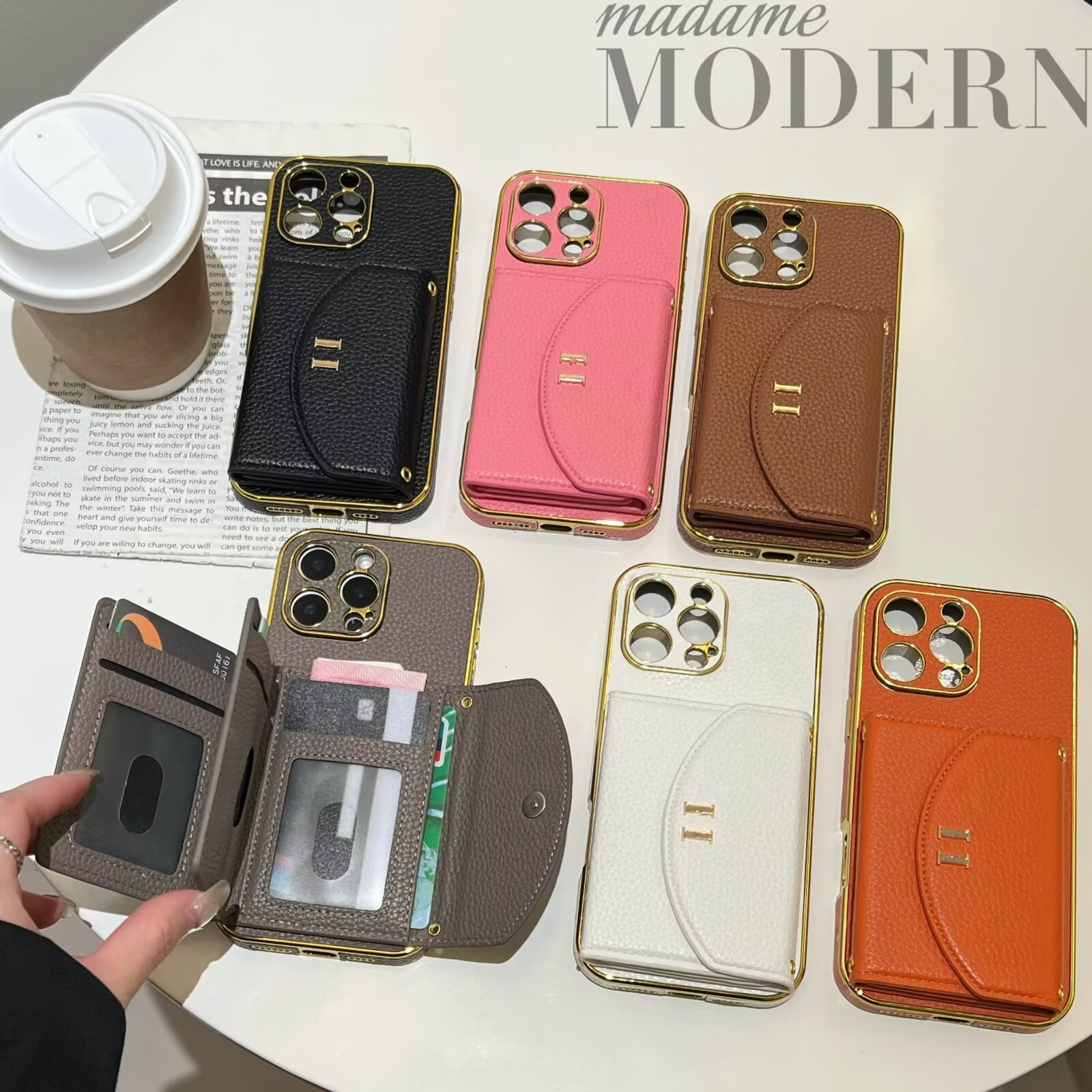 For iPhone 16 Pro Max 15 Pro Max Case Designer Phone Case iPhone 14 ProMax 12 13 11 15 Plus 16 Plus Mobile Cover Luxury Leather Card Holder Fashion Women Mirror Wallet Case