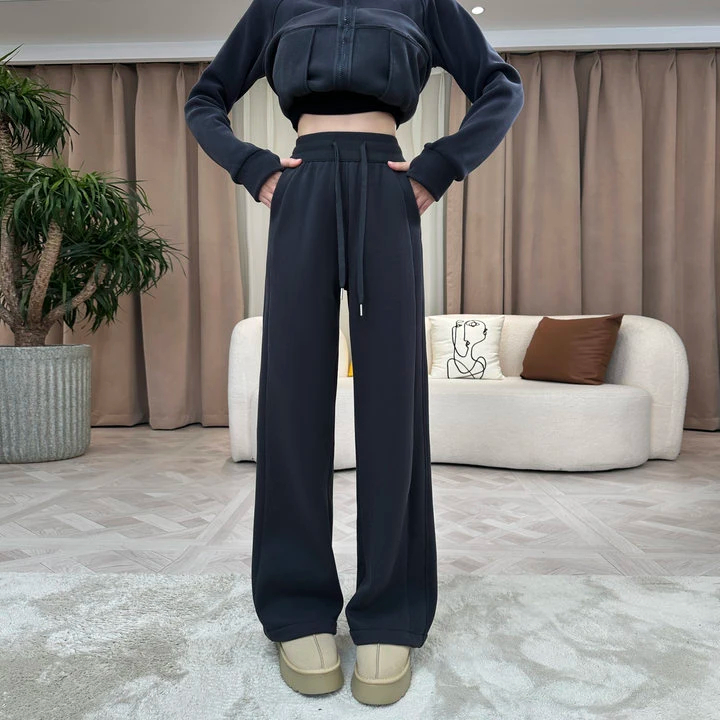 Ladies grey sweatpants women spring autumn winter 2024 new straight high waist draping padded sweatpants banana trousers wide leg trousers