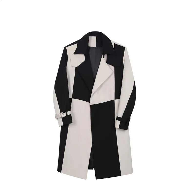 Autumn Winter Korean Fashion Contrast Color Trench Coat Mens High Quality Casual Long Jackets Gabardina Hombre 241120