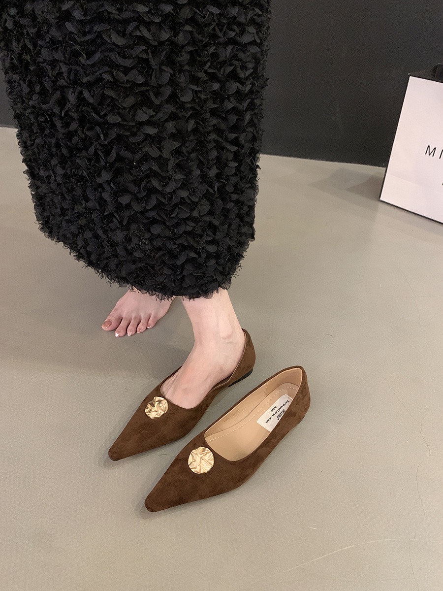 Fashion New Pointed Toe Ladies Flat With Casual Female Designer Metal Footwear Shallow Women Flats Shoes Slides 73ce s