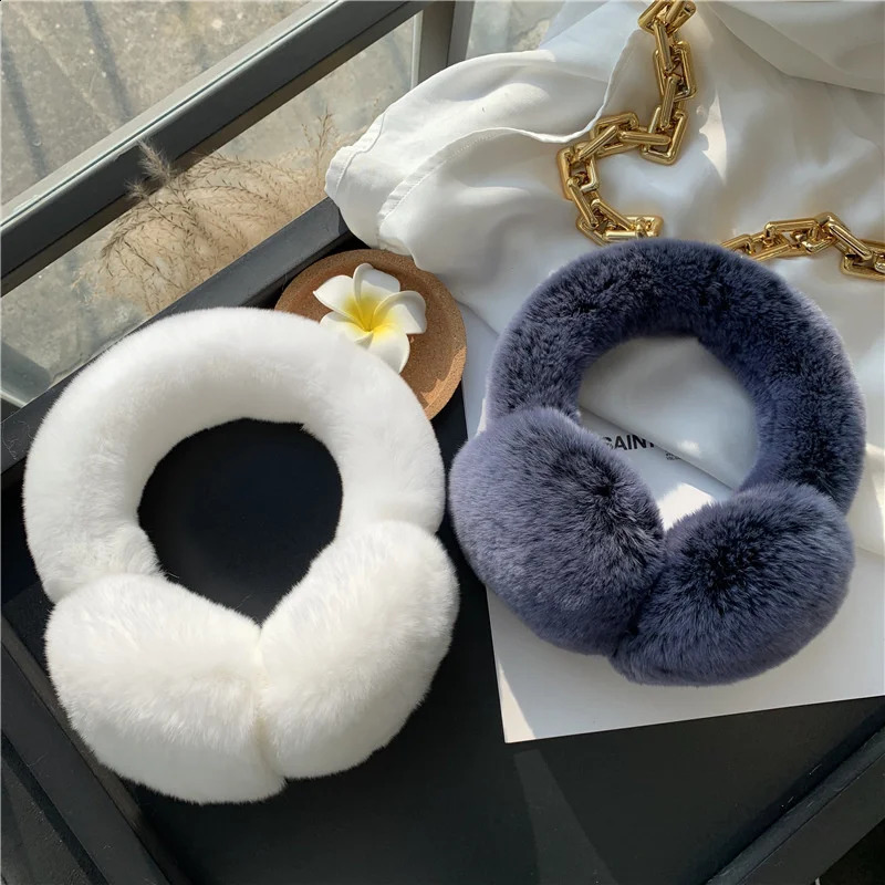 Ear Muffs Winter Fur Cute Earbuds Womens True Rabbit Fur Warm Ear Headband 241120
