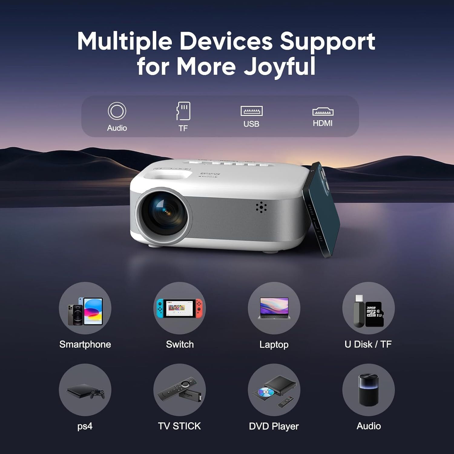Mini Projector LED 1080P WiFi Bluetooth Ultra HD Portable Home Theater 200 Inch Display Screen