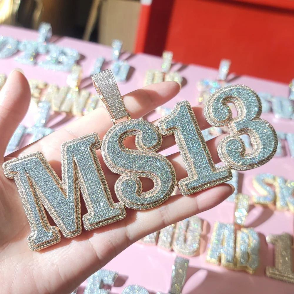 Custom Micro Pave Cubic Zircon Diamond Letters Numbers Pendant Iced Out Personalized Word Necklace With 12MM Cuban Link Chain 241119