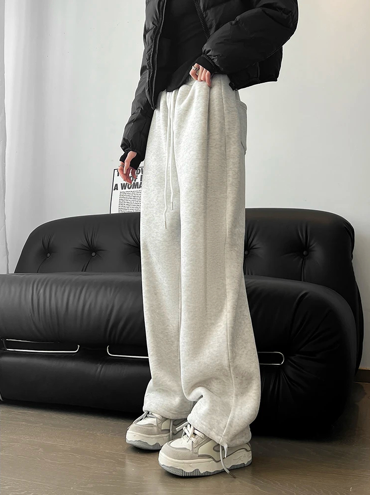Grey sweatpants women winter padded 2024 new drawstring leg broad leisure drawstring Wei tide brand trousers tide ins