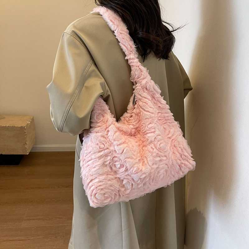 2024 New Women's Bag Small Fragrant Style Three Dimensional Flower Hair Bag Small Korean Edition Fashion Large Capacity Single Shoulder Tote Bag 