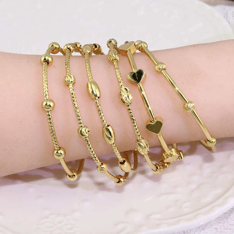 10Pcs Fashion Minimalist 18K Gold Plated Brass Bracelet Round Drum Heart shaped Bead Bracelet Cuff Bracelet 241120