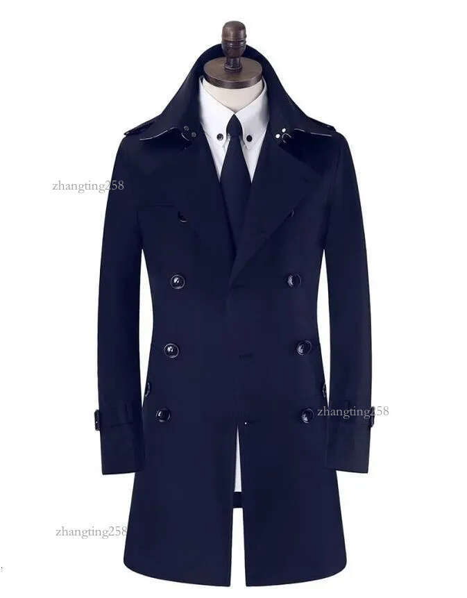 Men's Trench Coats Khaki Black Beige Double Breasted Mens Man Long Coat Men Clothes Slim Fit Cotton Overcoat Plus1