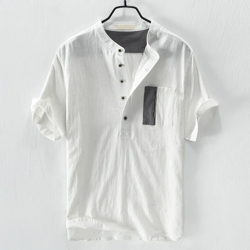 Summer Short Sleeve Shirt Men's Linen Pullover Shirts Retro Half Sleeve Trendy T-Shirt Men Clothing Tops Blouses XL Men T-Shirts