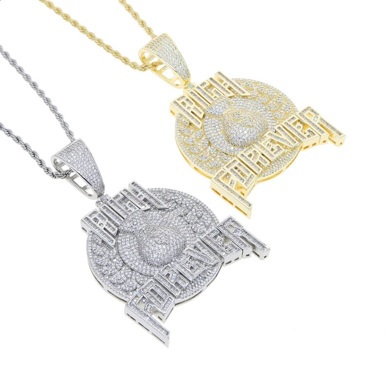 Bling Cz Letter Iced Out Prong Setting Rich Forever Pendant Necklace for Men Gold Color Hip Hop Jewelry 241120