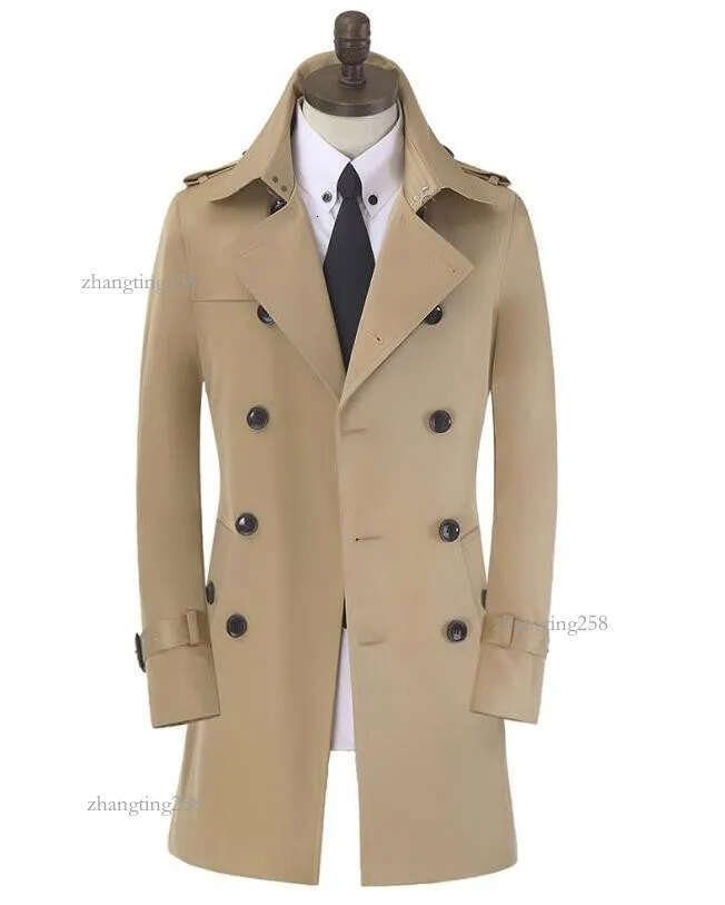 Men's Trench Coats Khaki Black Beige Double Breasted Mens Man Long Coat Men Clothes Slim Fit Cotton Overcoat Plus1