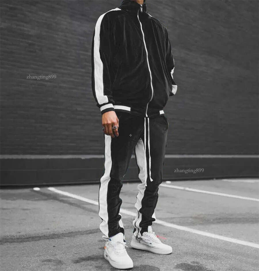 New 2024 Spring Autumn Men's Designer Velvet Set 2 Piece Sports Suit Coat and Pants Warm Sportswear Tracksuit for Men Fashion Streetwear