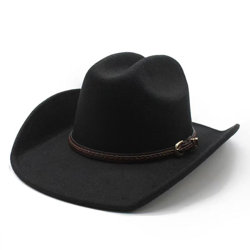 Western cowboy equestrian brown belt, fedora hat, felt hat for men and women