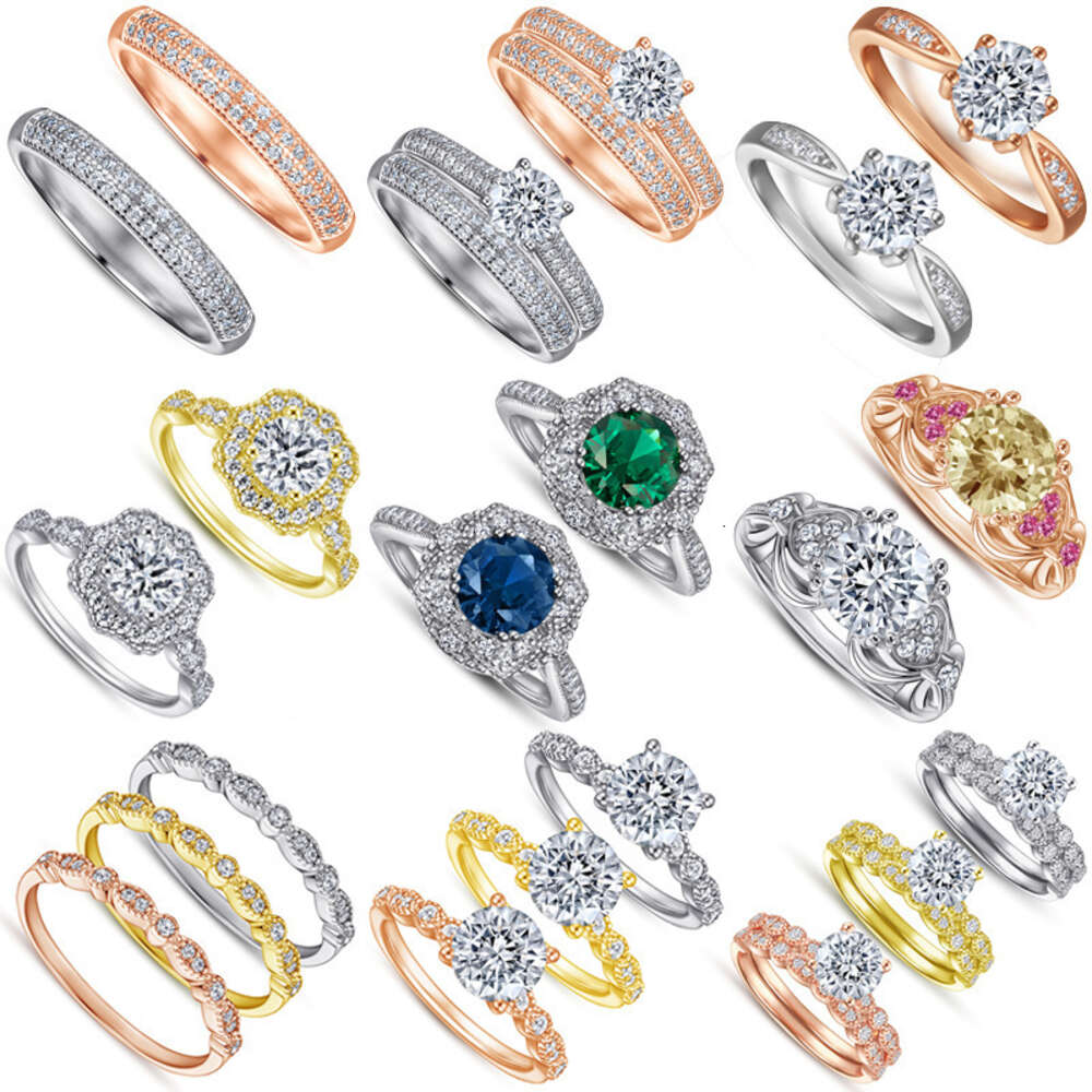 Style S New Sier Mosang Stone Women's Group Set Finger Ring Noble and Elegant Handicraft halo With diamond Size 5-10 box Gift ier tone et Hicraft