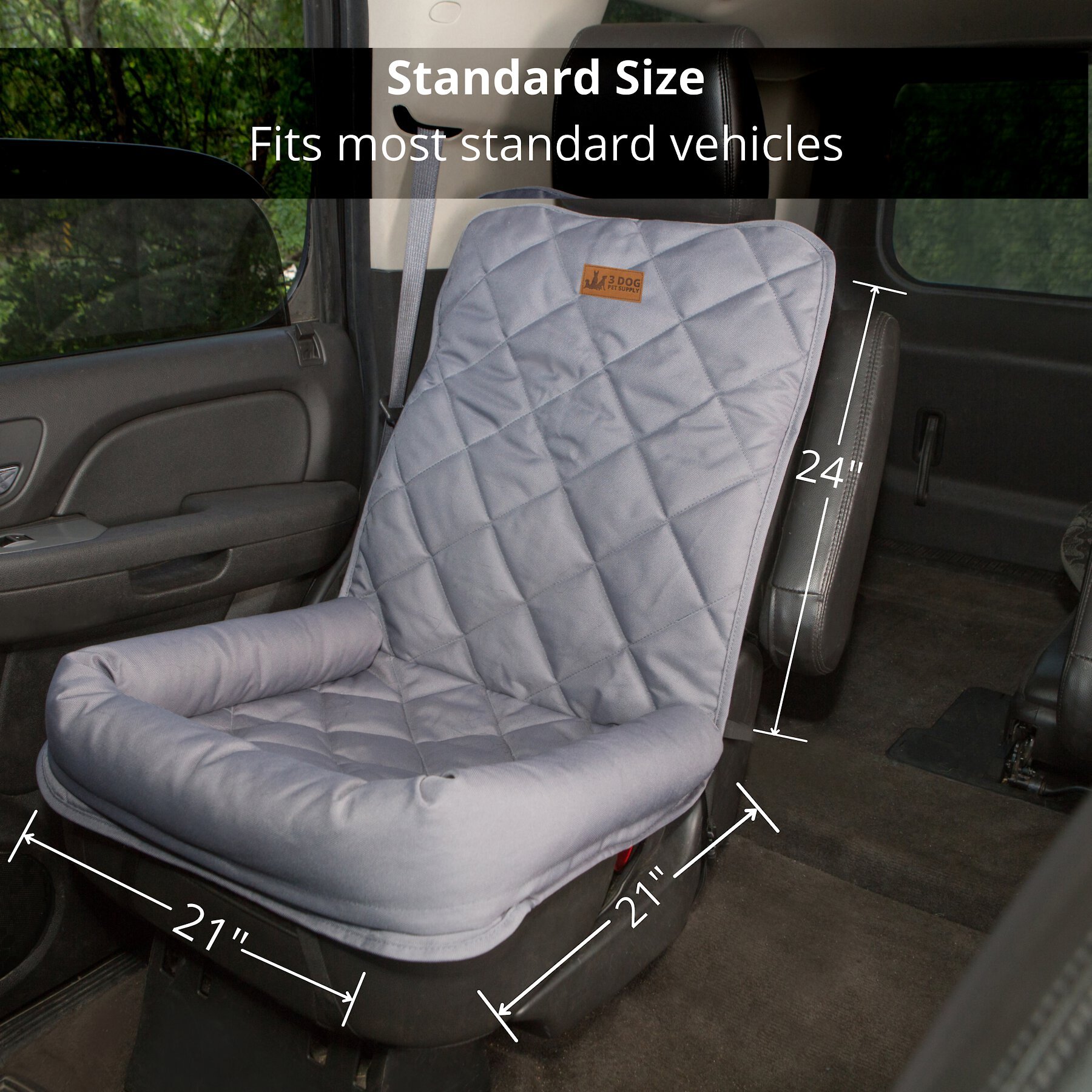 3 Dog Pet Supply Single Car Seat Protector with Bolster, Large, Gray