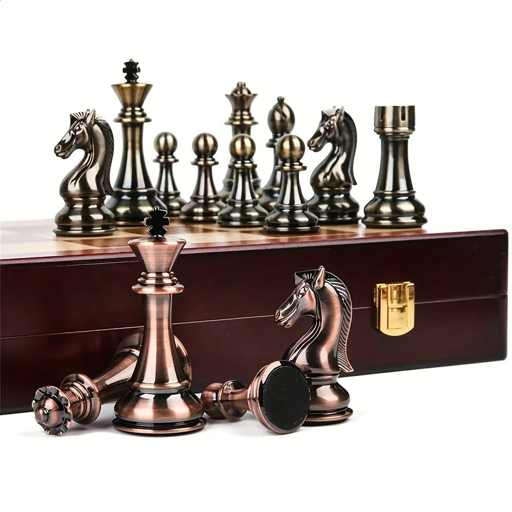 39CM Metal Set 2 Extra Large Folding Wooden Handmade Chess Board Game Travel 241119CJ