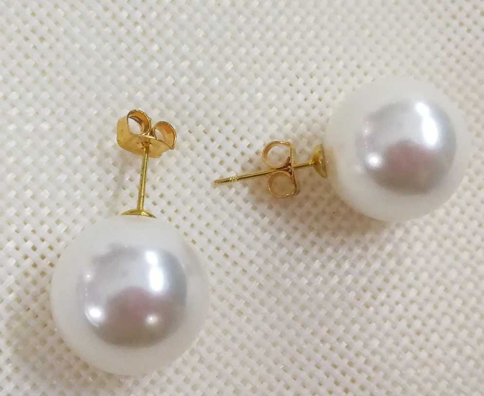 Woman Jewelry 6mm 8mm 10mm 12mm 14mm 16mm 18mm white Natural South Sea Shell Pearl Stud Earrings gold colorX241119