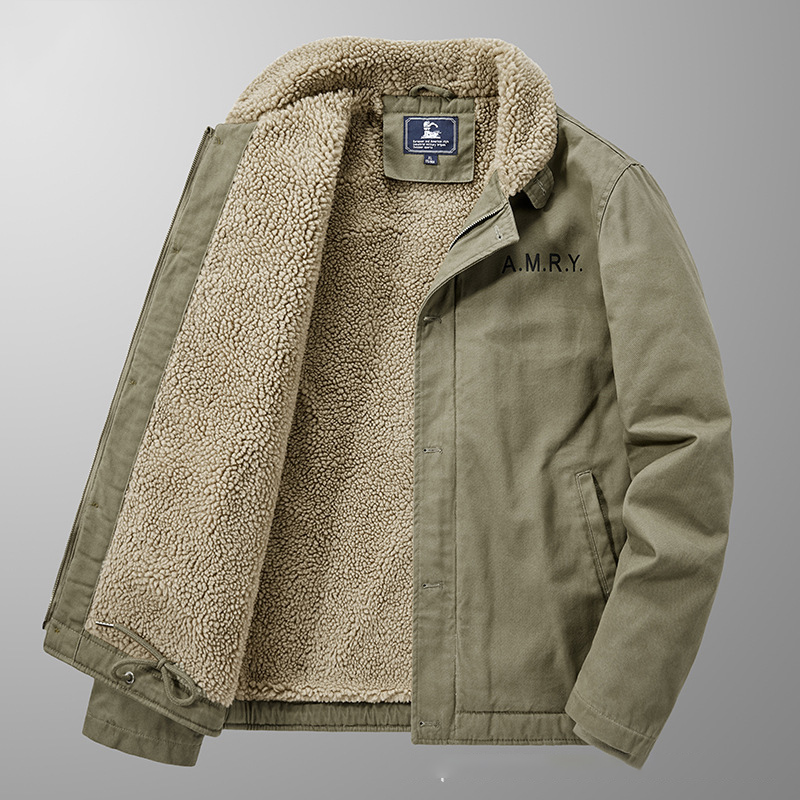 Autumn and winter casual men's fleece thick lapel military padded jacket loose lamb fleece cross border padded jacket m010