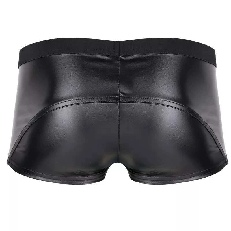 Mens Sexy Leather Lingerie Open Crotch Short Pants For Sex Soft Latex Fetish Boxer Crotchless Leather Underwear Bulge Pouch Sexi 240419