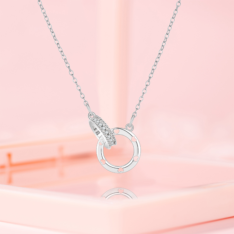 Trendy Love Symbol Hollow Out Necklace Featuring Dual Moebius Rings & Stainless Steel Chain