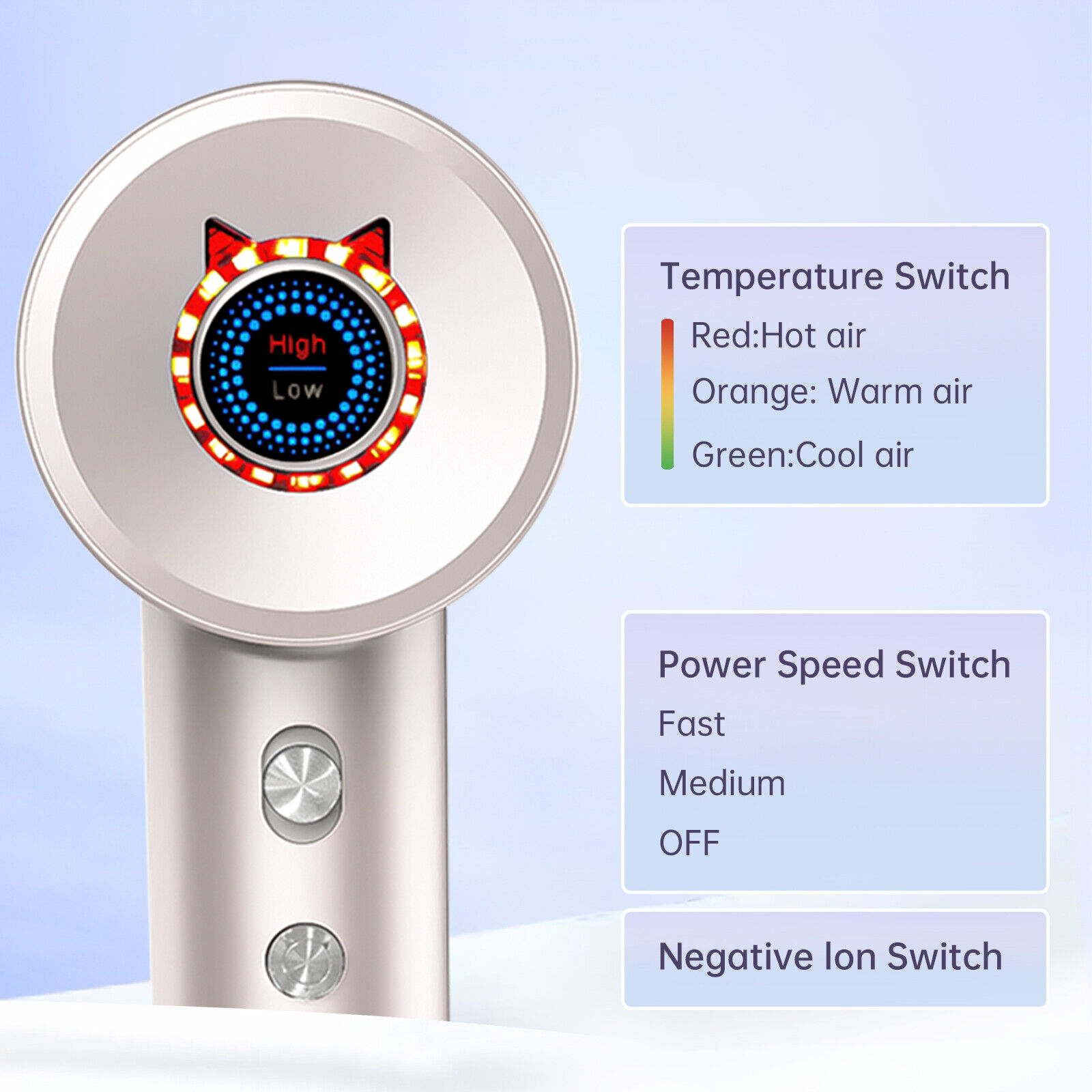 Lonic Hair Dryer High-Speed Low Noise Thermo-Control Hairdryer LED Touchscreen