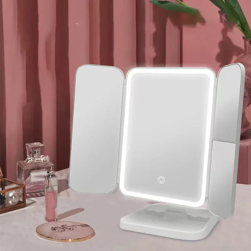 Trifold Makeup Mirror LED Lights Dorm Dressing Mirror Beauty Light up your fill light with Smart Complementary Makeup Mirror Tri 241119