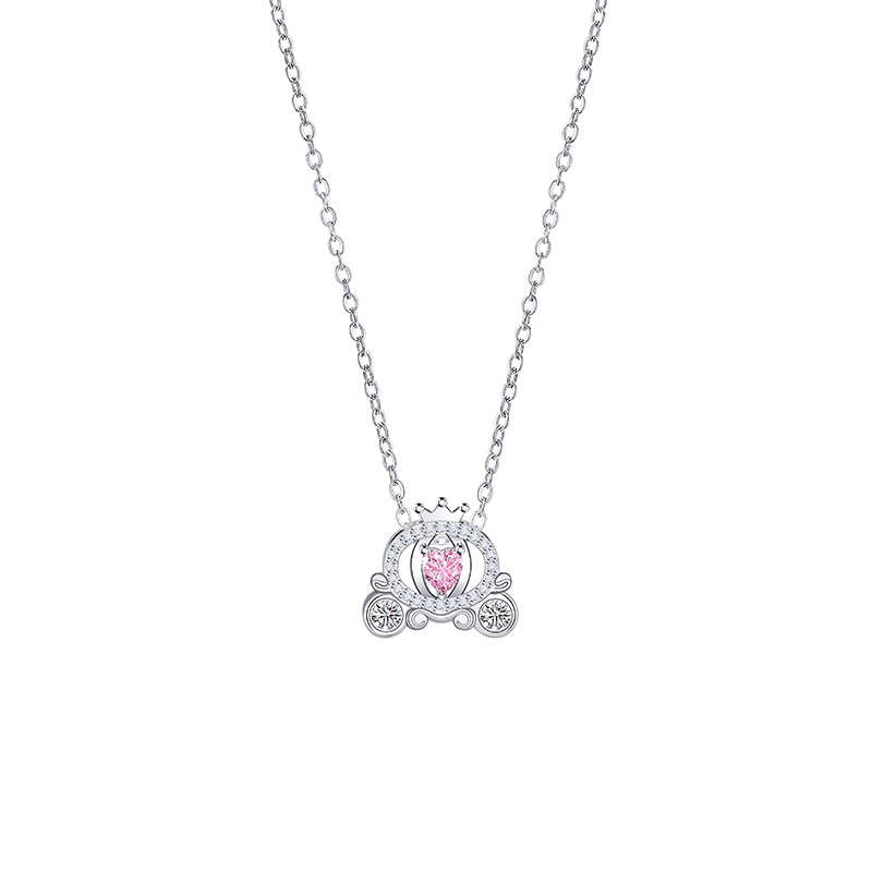 Fashionable Women's Pumpkin Carriage Charm Necklace Featuring Lovely Pink Zircon Stones and Durable Stainless Steel