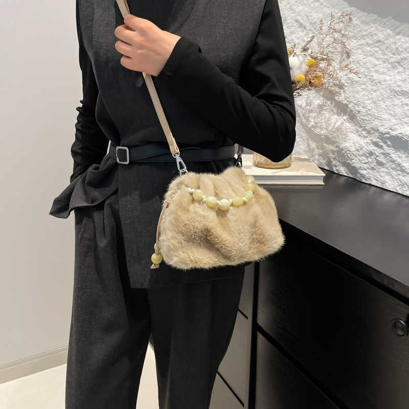 2024 autumn and winter new imitation mink fur bag, women's leopard print crossbody bucket bag, niche handbag, plush bag 241120