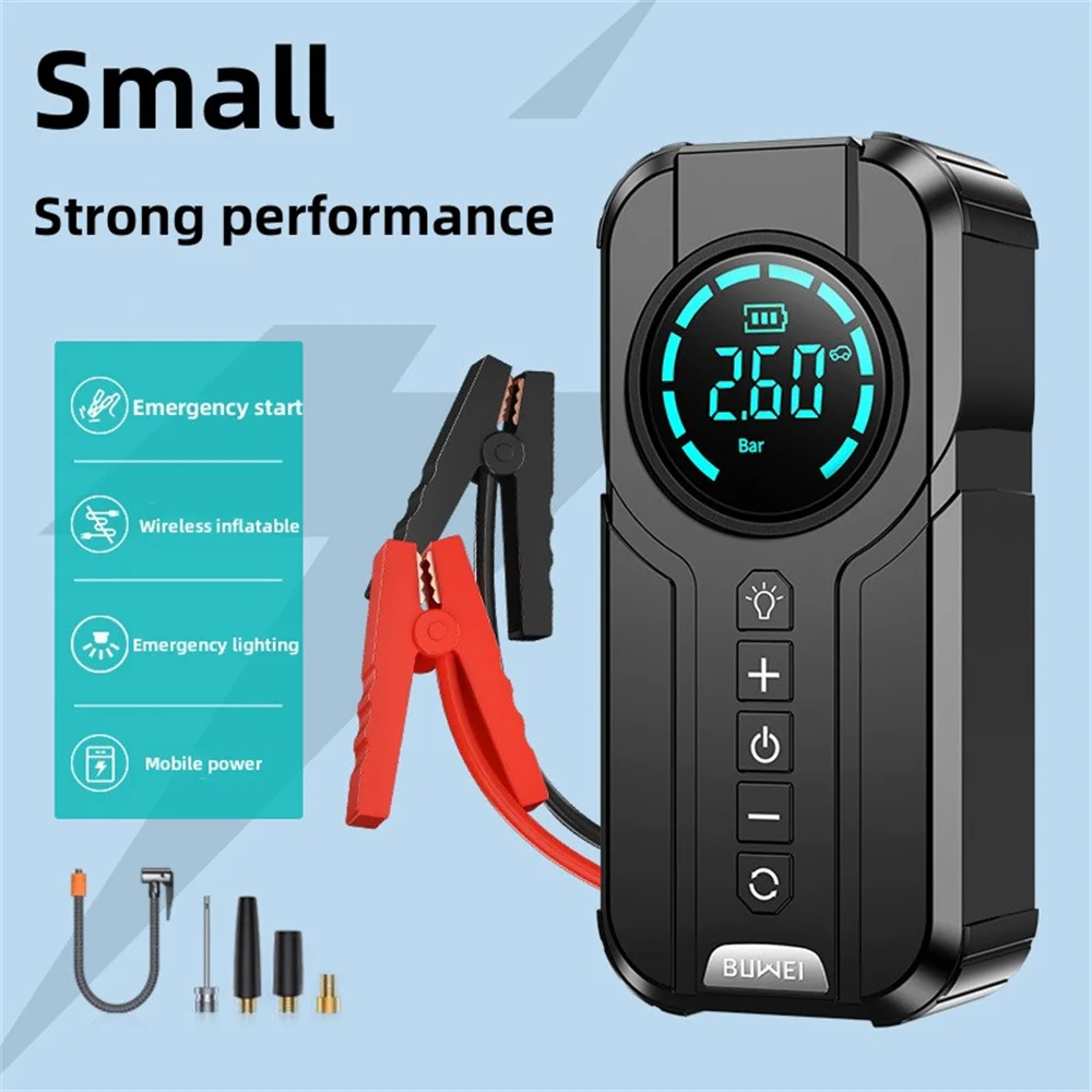 Car Jump Starter Air Pump Power Bank Lighting Portable Air Compressor Cars Battery Starters Starting Auto Tyre Inflator