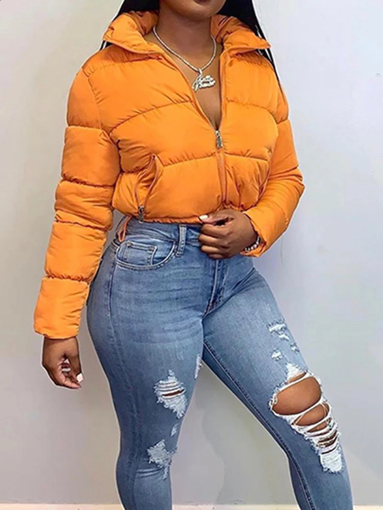 Weird Puss Winter Down Jacket Women Casual Thick Bubble Coat Warmth Zip Pocket Cropped Puffer Parka Streetwear Trend 241119