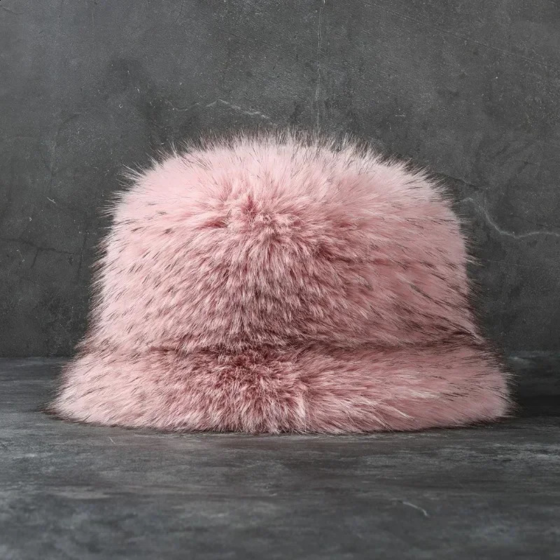 Long Faux Fur Big Winter White Furry Bucket Hat for Women Men Soft Fluffy Warm Fuzzy Panama LadiesFaux Fur Fisherman Hats 241120