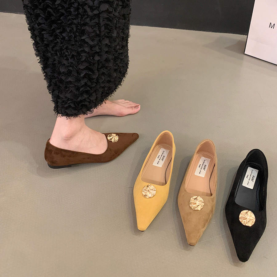 Fashion New Pointed Toe Ladies Flat With Casual Female Designer Metal Footwear Shallow Women Flats Shoes Slides 73ce s