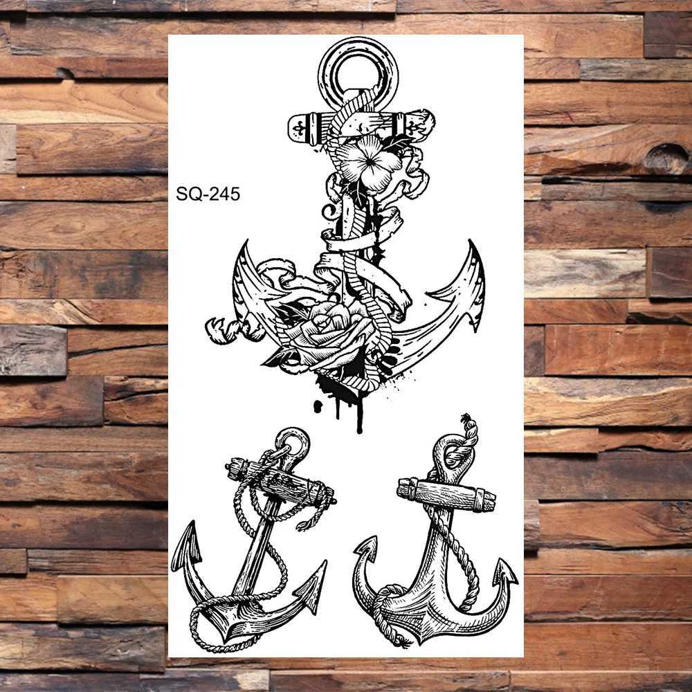 Black anchor temporary tattoo suitable for adults real compass pirate lighthouse unlimited fake tattoo stickers body and arm tattoosXJ25414