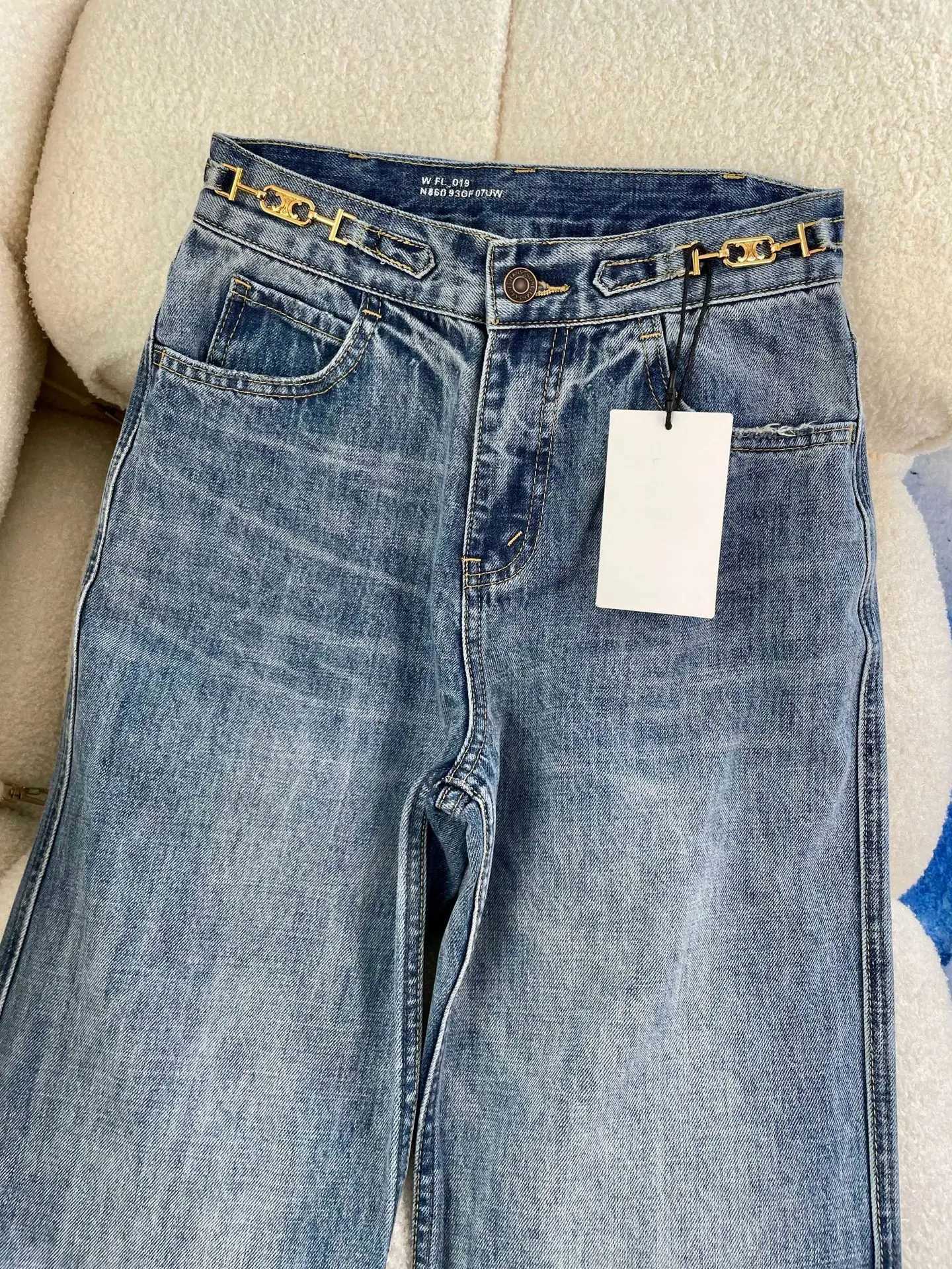 Women's Jeans 2024 new CE Triumph Gate pants chain high waist slim wide leg straight leg jeans womenS2411202