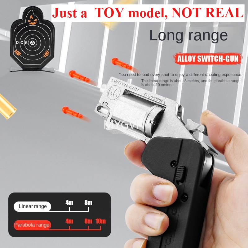 Alloy Revolver Lifecard Toy Gun Pistol Foldable Soft Bullet Shell Ejection Blaster Launcher for Boys Adults New Year Gifts Toys