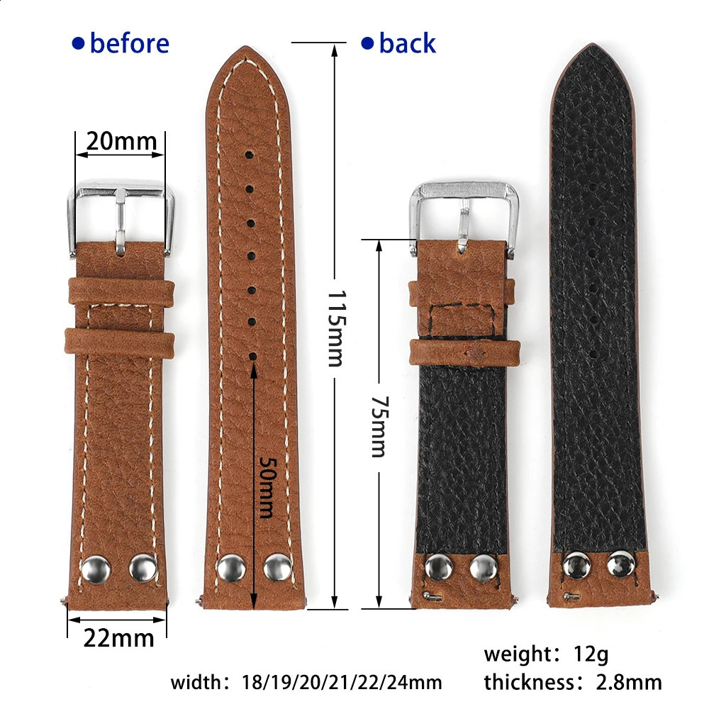 watchband Leather watchband 18 19 20 21 22 24mm high-quality mens/womens replacement watchband 241120