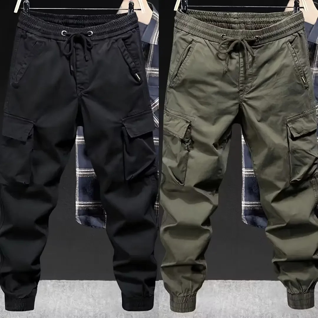Trendy Casual Cargo Pants Mens Loose Fit Solid Color American Style For Spring Autumn 241119