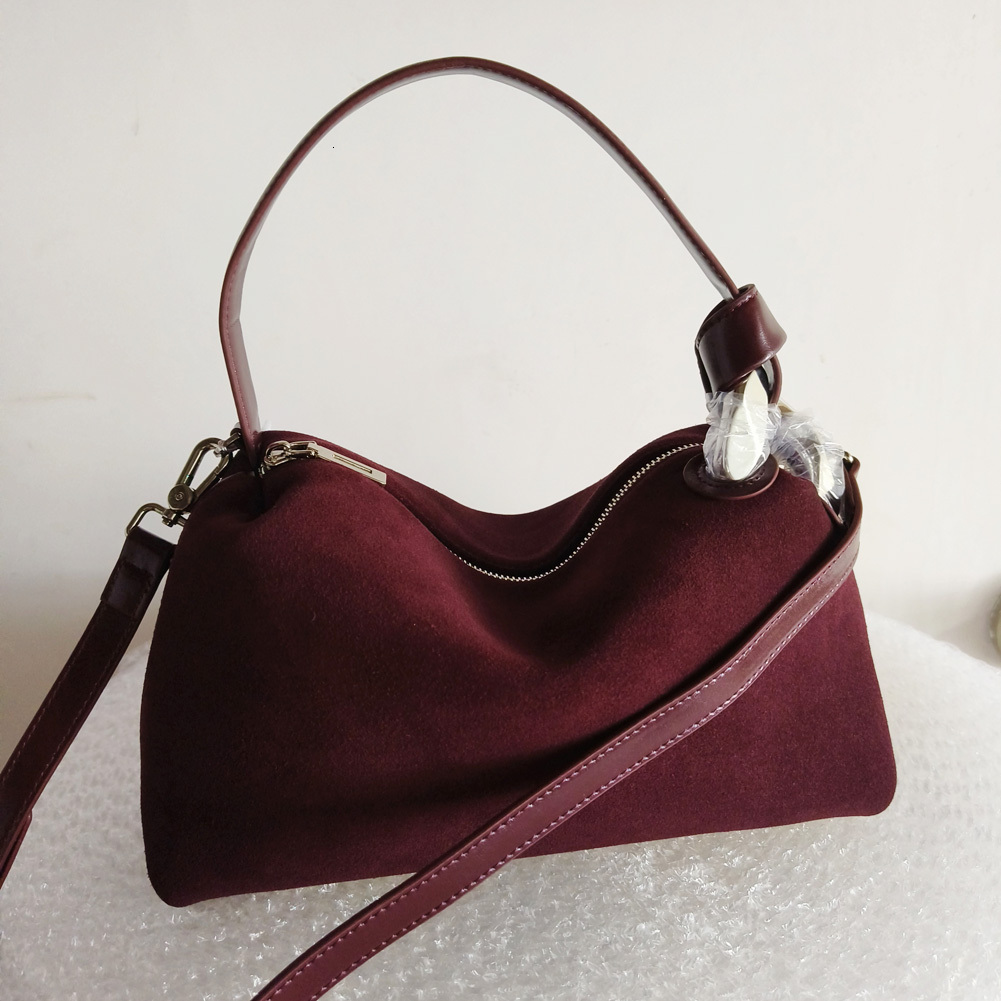 Version Dark Red Coffee Matte Suede Leather Pillow Tote High Quality Women's Handbag Winter Autumn Female Shoulder Bag Zipper BagVoyage