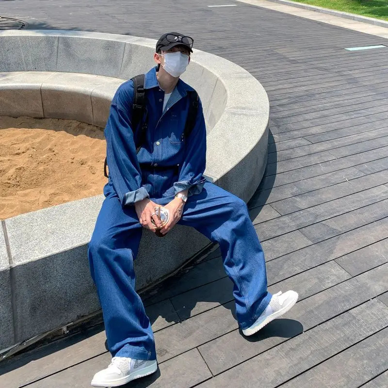 Cargo Denim Jumpsuits Men Women Korean Hip-hop Loose Sets INS High Street Oversize Couple Jeans Autumn Casual Fashion Jumpsuits 240415