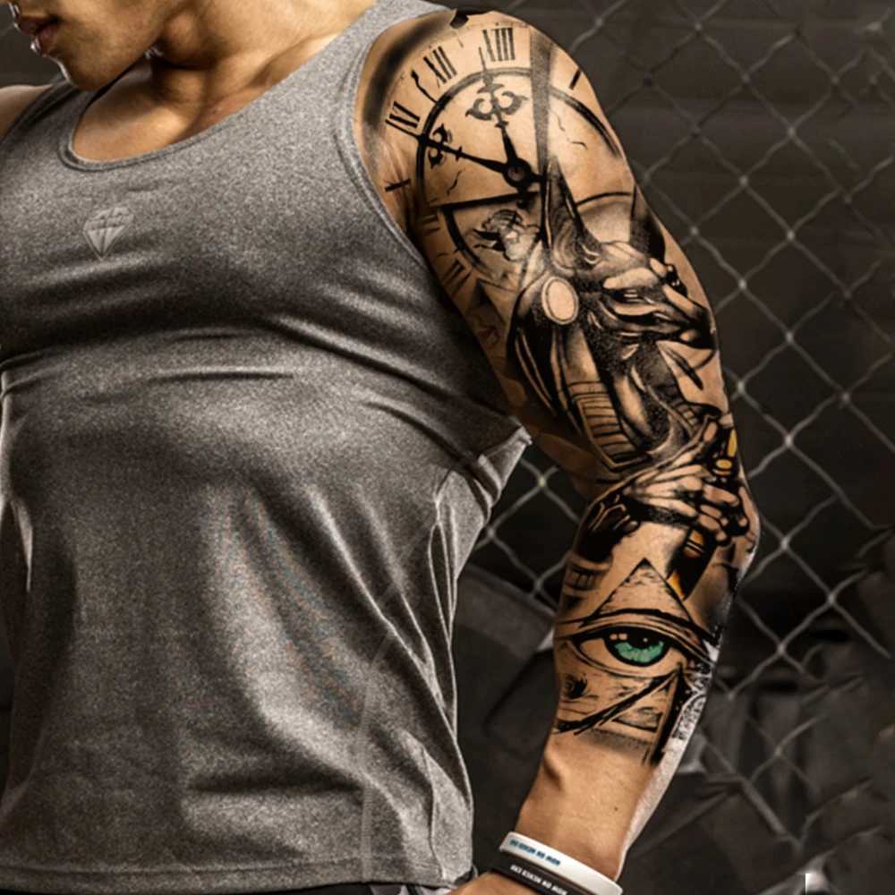 Large Full Arm Sleeve Waterproof Temporary Tattoo Sticker Anubis Ancient Egypt Greece Zeus Eye Fake Tatoo Body Art Men Women LegXJ241120