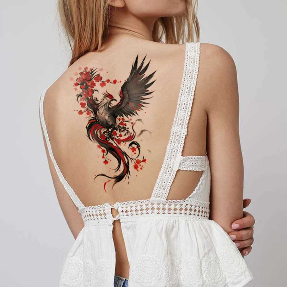 4 Plum Phoenix Totem Waterproof Temporary Tattoo Stickers Flower Flying Bird Body Art Arm Back Sleeve Fake Tattoo WomenXJ25414