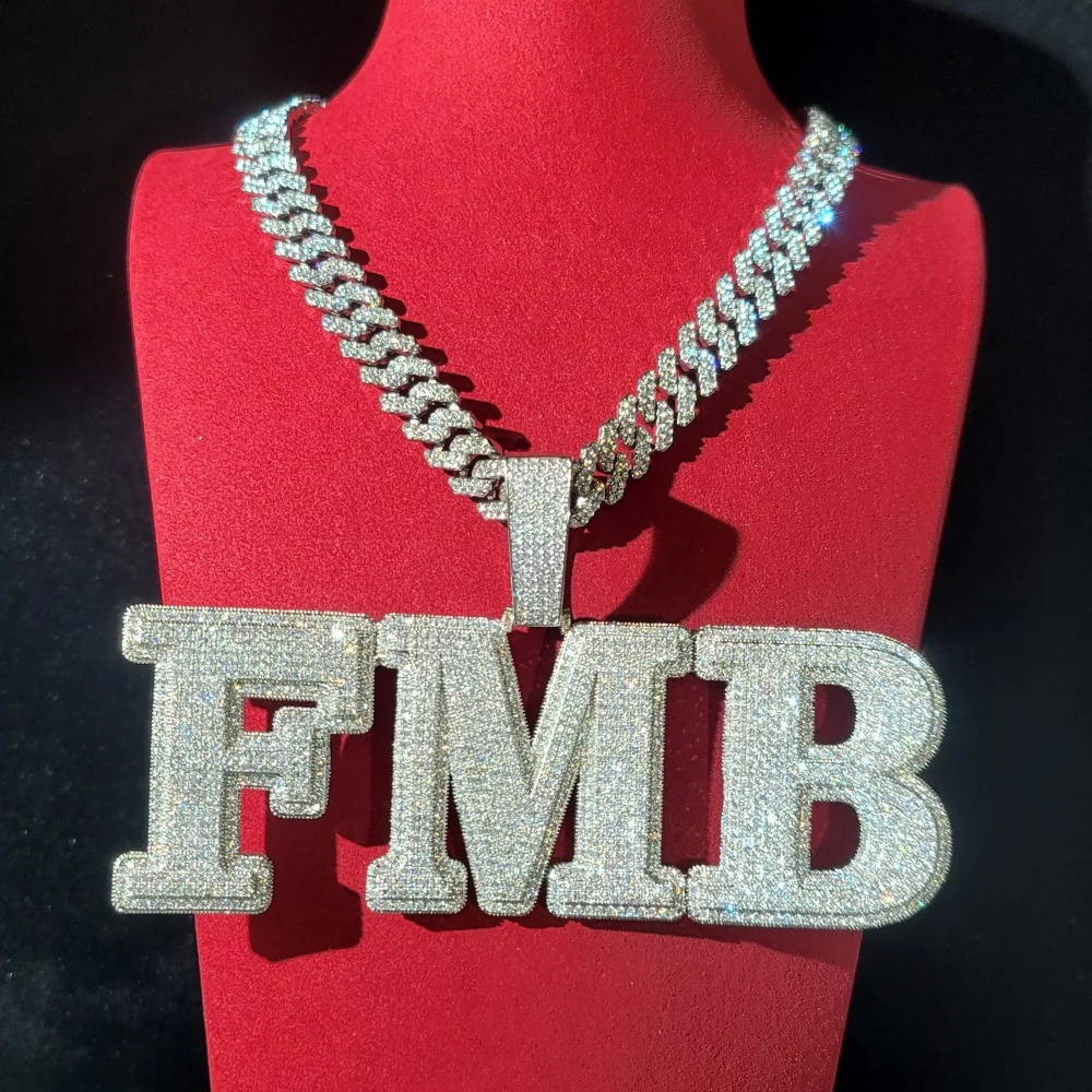 Custom Micro Pave Cubic Zircon Diamond Letters Numbers Pendant Iced Out Personalized Word Necklace With 12MM Cuban Link Chain 241119