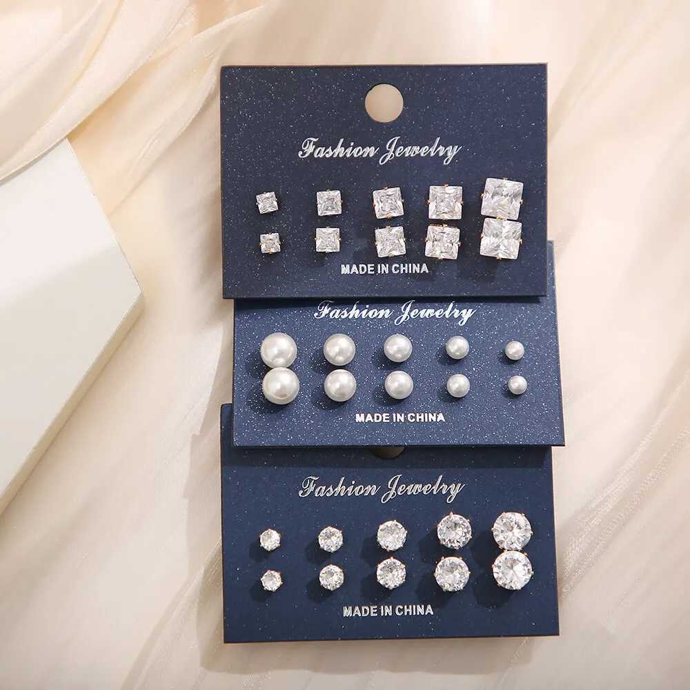15 Pcs Of Earrings Simple Basic Geometric Type Sixclaw Crystal Zircon Earrings Set Retro Temperament Fake-pearl EarringsX241119